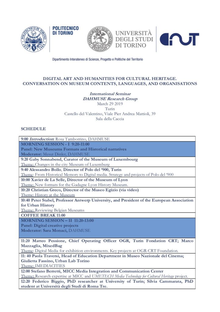 Il gruppo di ricerca Digital Arts and Humanities for Cultural Heritage su Culture e Media Digitali nella rappresentazione della ricerca e comunicazione museale, organizza il SEMINARIO INTERNAZIONALE Conversation on Museum Contents, Languages and Organisations