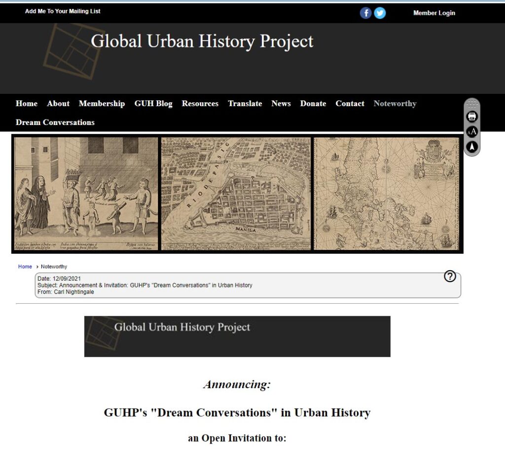 Applications for the GUHP Mentorship Program are due Friday, September 24
The Global Urban History Project (GUHP) invites applications from graduate students and early careers scholars in urban history to join one of four workshops it will run during the 2020-21 academic year as part of GUHP's new Four Dream Conversations in Urban History.